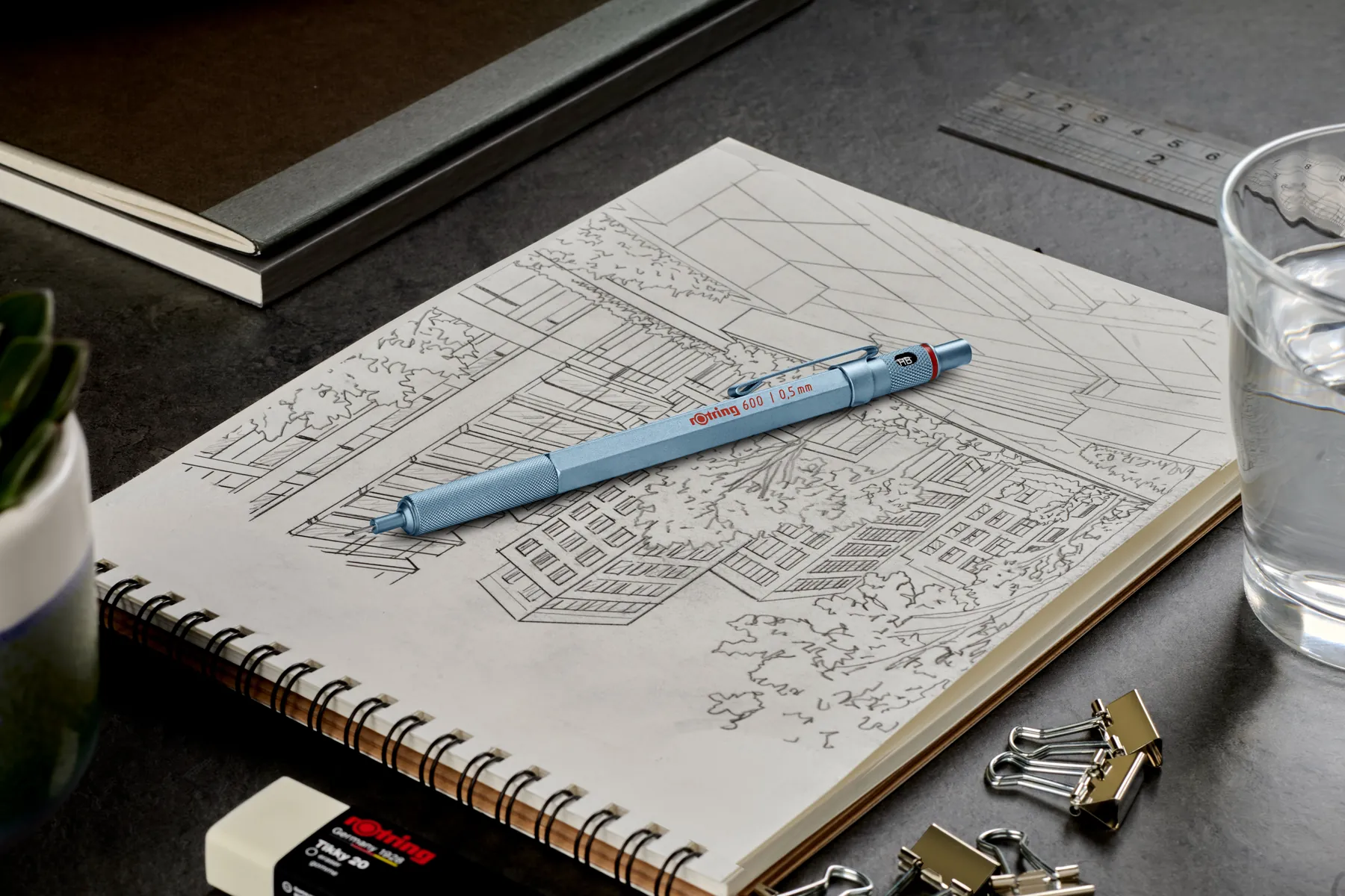 On a sketchbook (light blue) – rOtring 600